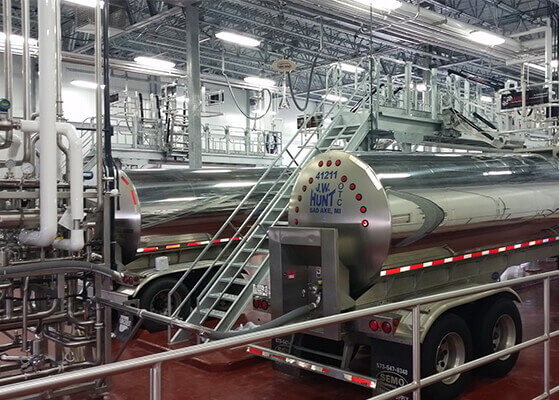 Close up view of the four-bay tanker receiving area installed at the DFA plant