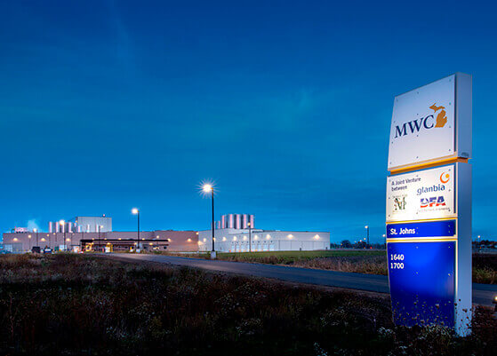 Exterior view of the new 400,000 MWC Glandia Nutritionals cheese processing plant in St. Johns Michigan