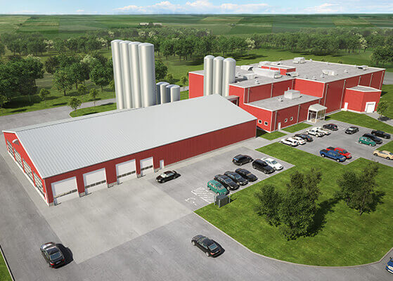 Aerila view of the DFA Micro cheese plant in Linwood, New York