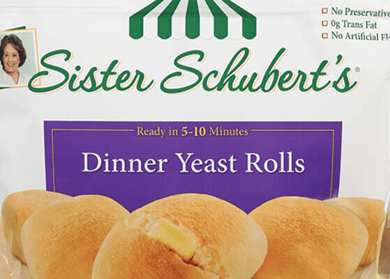 Close up view of a bag of Sister Schubert's dinner yeast rolls