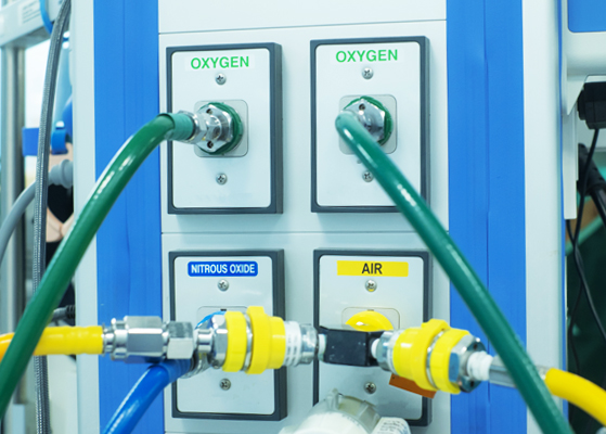 Close up view of medical equipment cords 