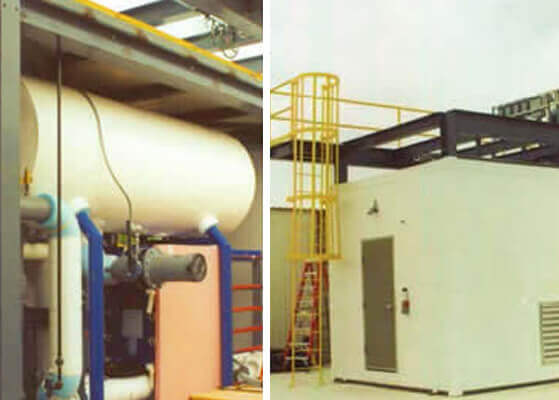 Custom fabricated self-contained ammonia glycol chiller package installed at a cheese plant