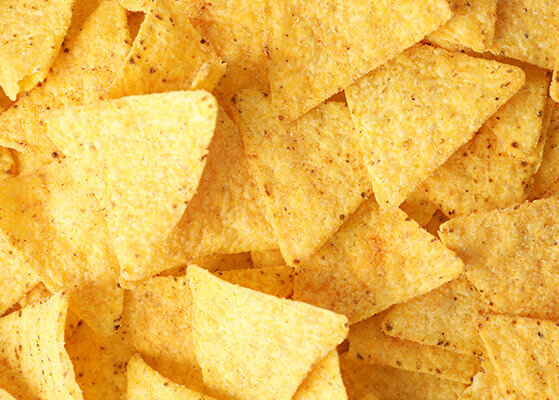Close up view of a bowl of tortilla chips