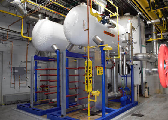 Portion of the distributed, pumped glycol cooling system installed at the Keurig Dr. Pepper plant